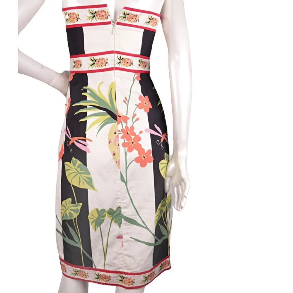 J.Crew Strapless A-Line Dress Cotton Tropical Pineapple Floral Y2K White Black - Picture 6 of 8